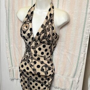 Chic Halter Dress with Chain and Polka Dot Design